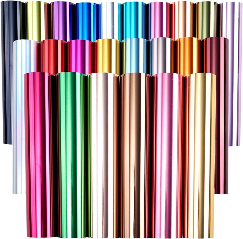 Tintnut Metallic Heat Transfer Vinyl Multicolored Chrome HTV -24 Sheets 12"x 10" Foil Holographic Iron On Vinyl for DIY T-Shirts Handbags Hats Crafts - Image 1